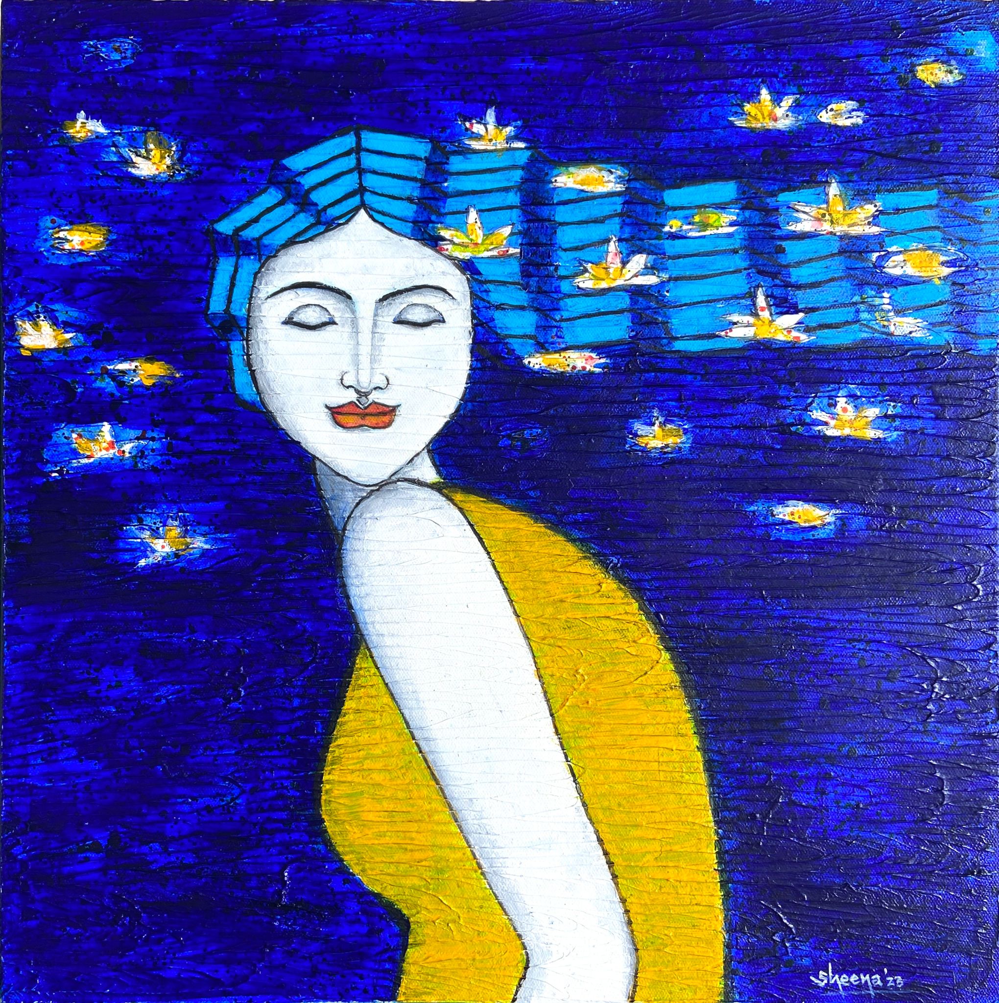 Painting, Studio Fine Art Gallery @ Affordable Art Fair, Sheena Bharatan, Blue radiance